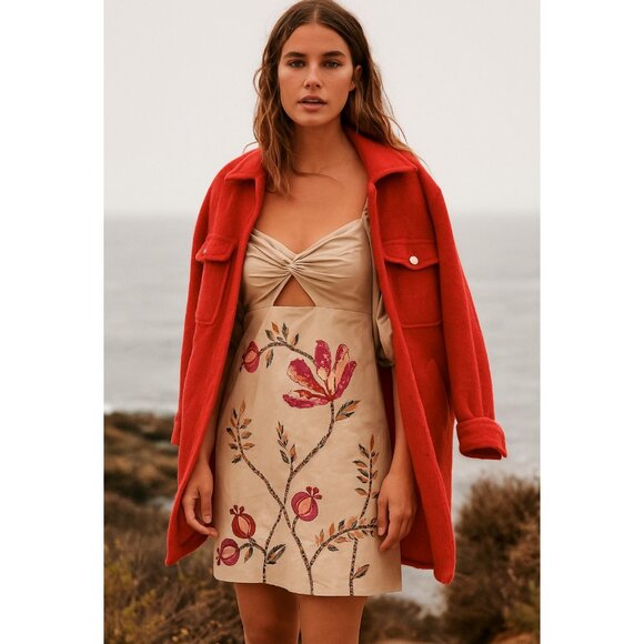 Ranna Gill Claire Bow Tie Floral Embroidered Mini Dress - Picture 1 of 8